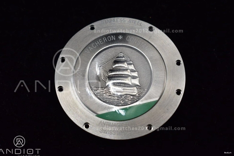 Rubber Overseas Strap Black on SS Black Dial 8F Maker 0317